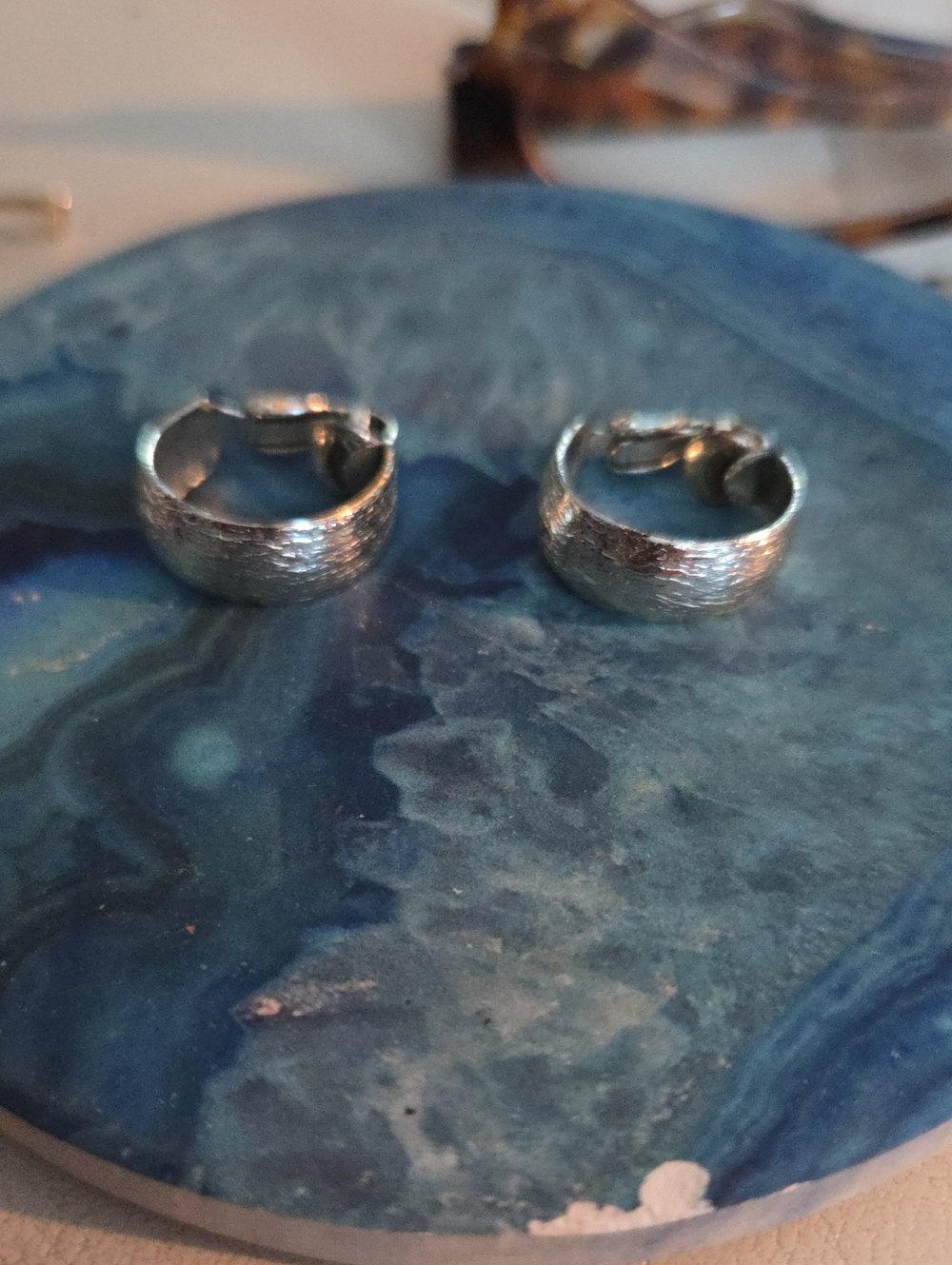 Silver Textured Hoop Earrings - Women's Jewelry Clip On.